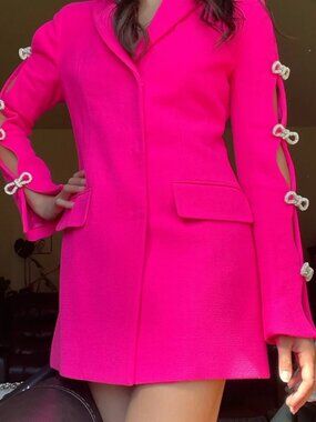 NWT$1176 MACH&MACH Crystal-Embellished Bow Detailed Wool Blazer Mini Dress 40, S